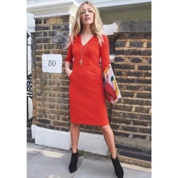 Boden Dresses & Skirts - Boden Bronte Ottoman Dress Dress Red Pockets V Neck SIZE 6R